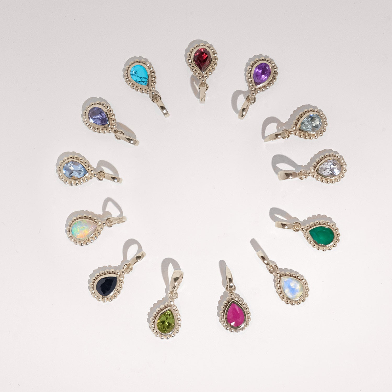 Handmade Silver and Gemstone Pear Shaped Charms