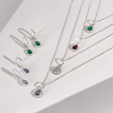 Silver Birthstone Necklace and Earring Sets