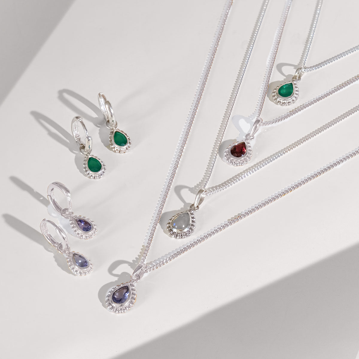Silver Birthstone Necklace and Earrings Gift Set For Her