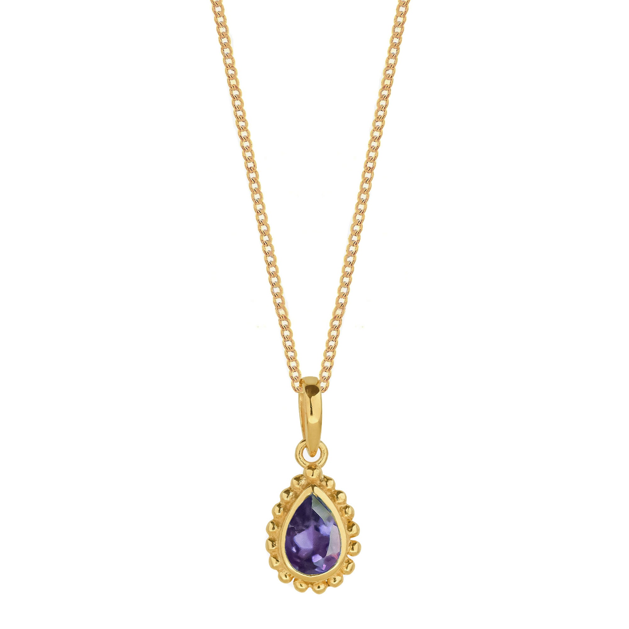 February Birthstone Amethyst Gold Pear Shaped Necklace