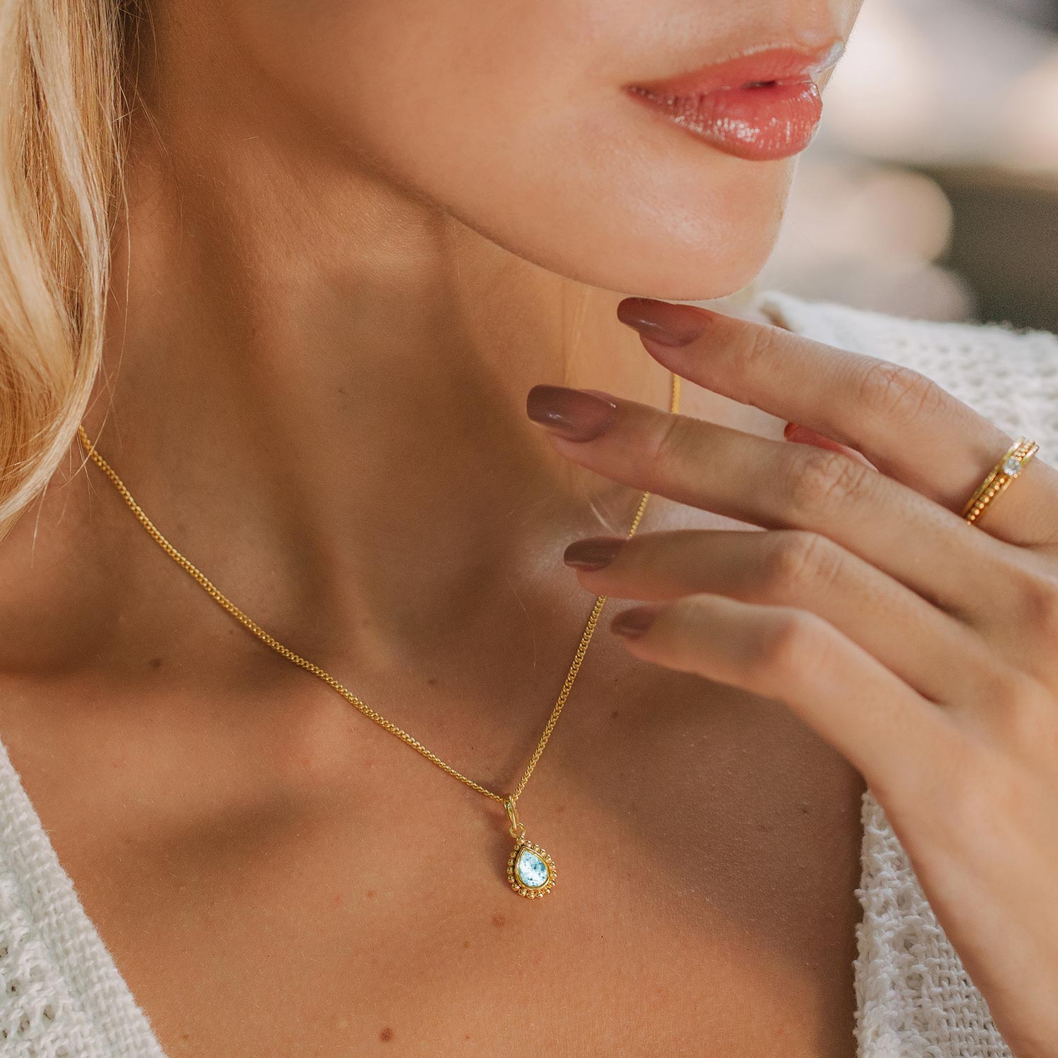 Birthstone Jewelry March Birthstone Gold Necklace Gold