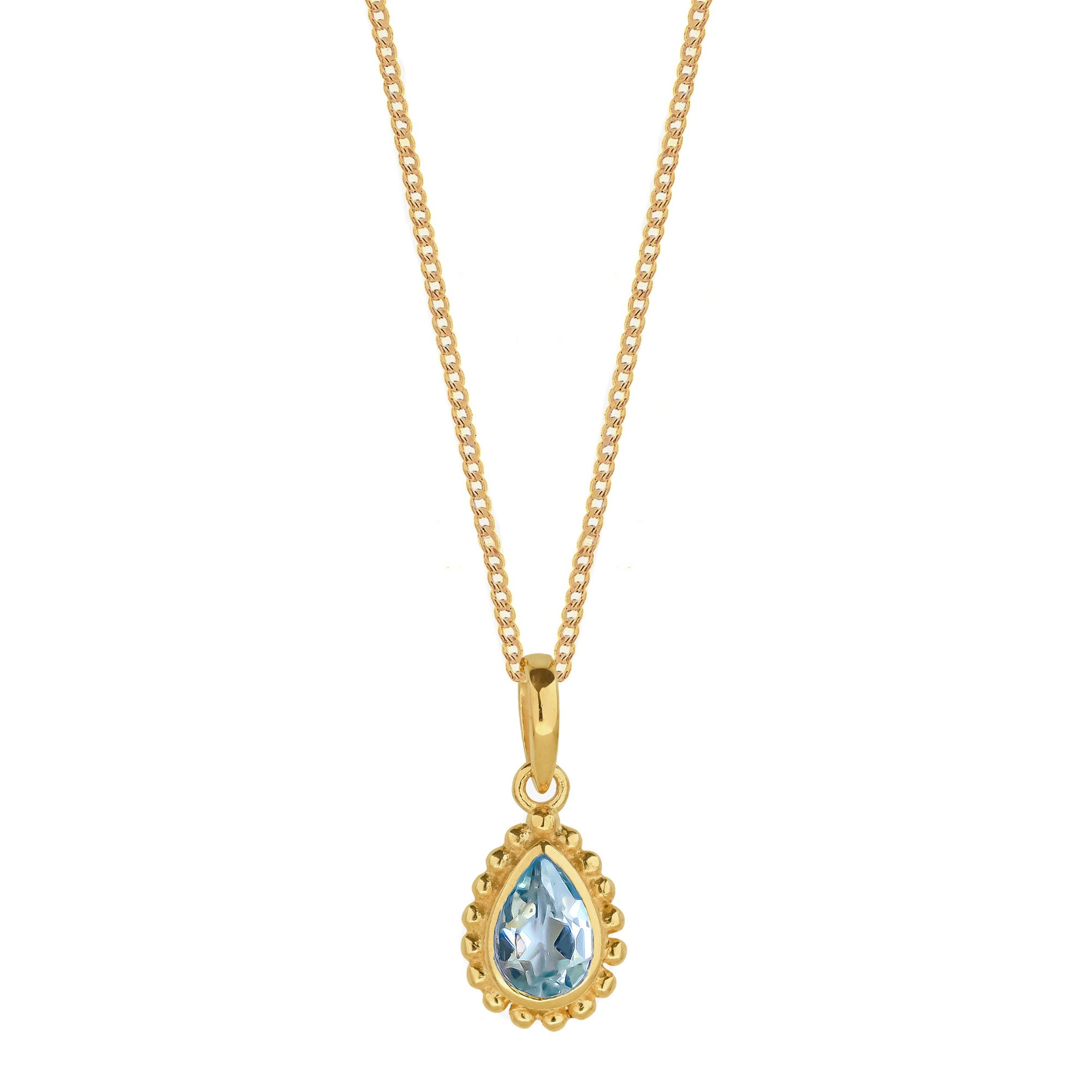 November Birthstone Blue Topaz Gold Necklace, Handmade, Gift For Her