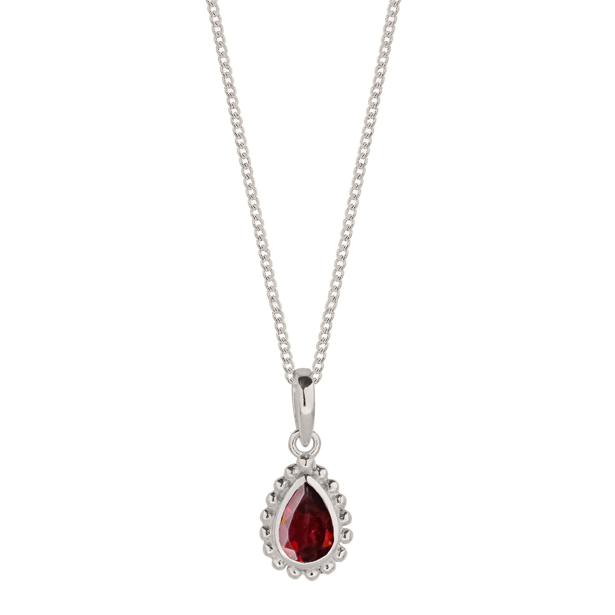 January birthstone, garnet pear shaped pendant necklace