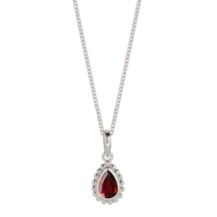 January birthstone, garnet pear shaped pendant necklace