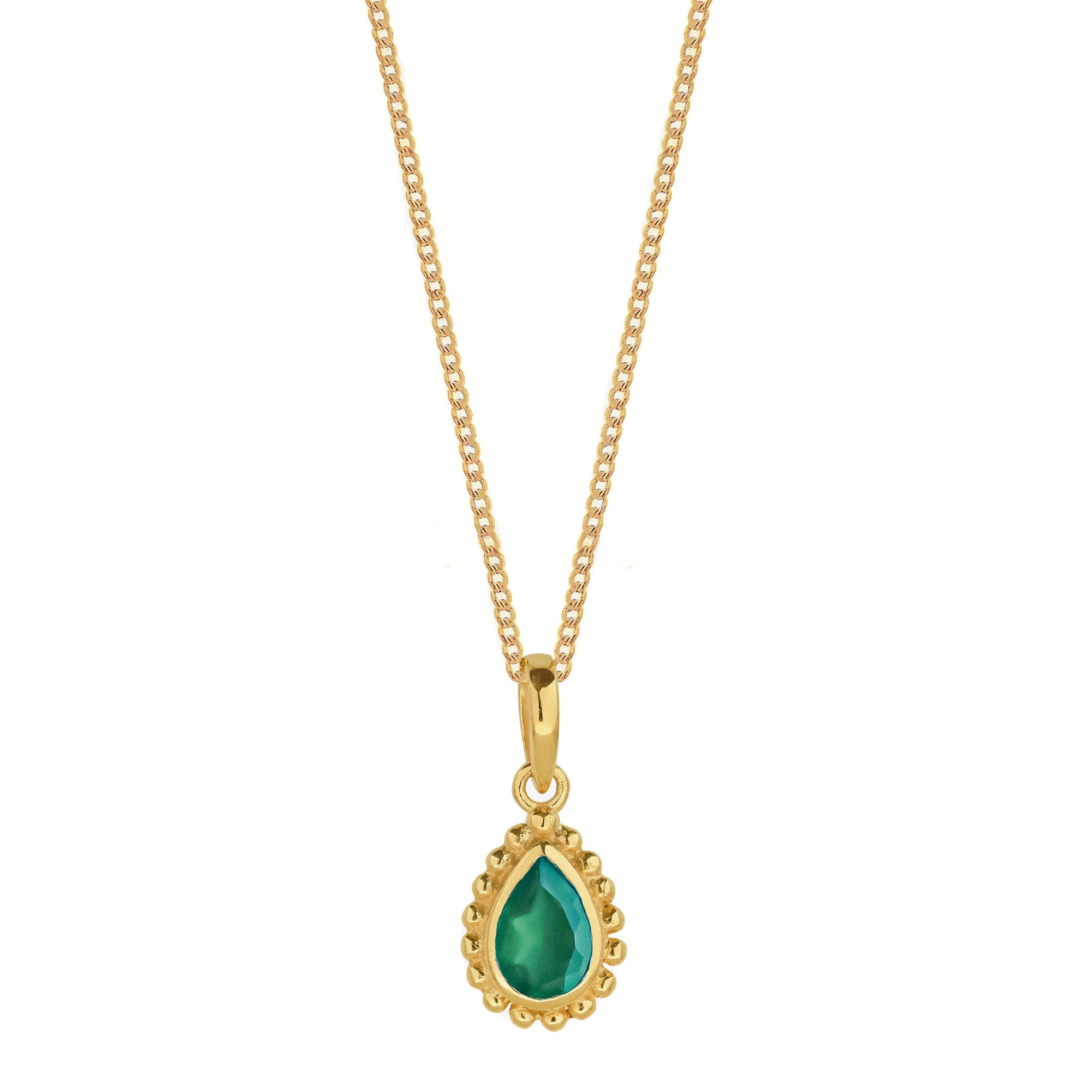 May Birthstone Green Onyx Gold Pendant Necklace
