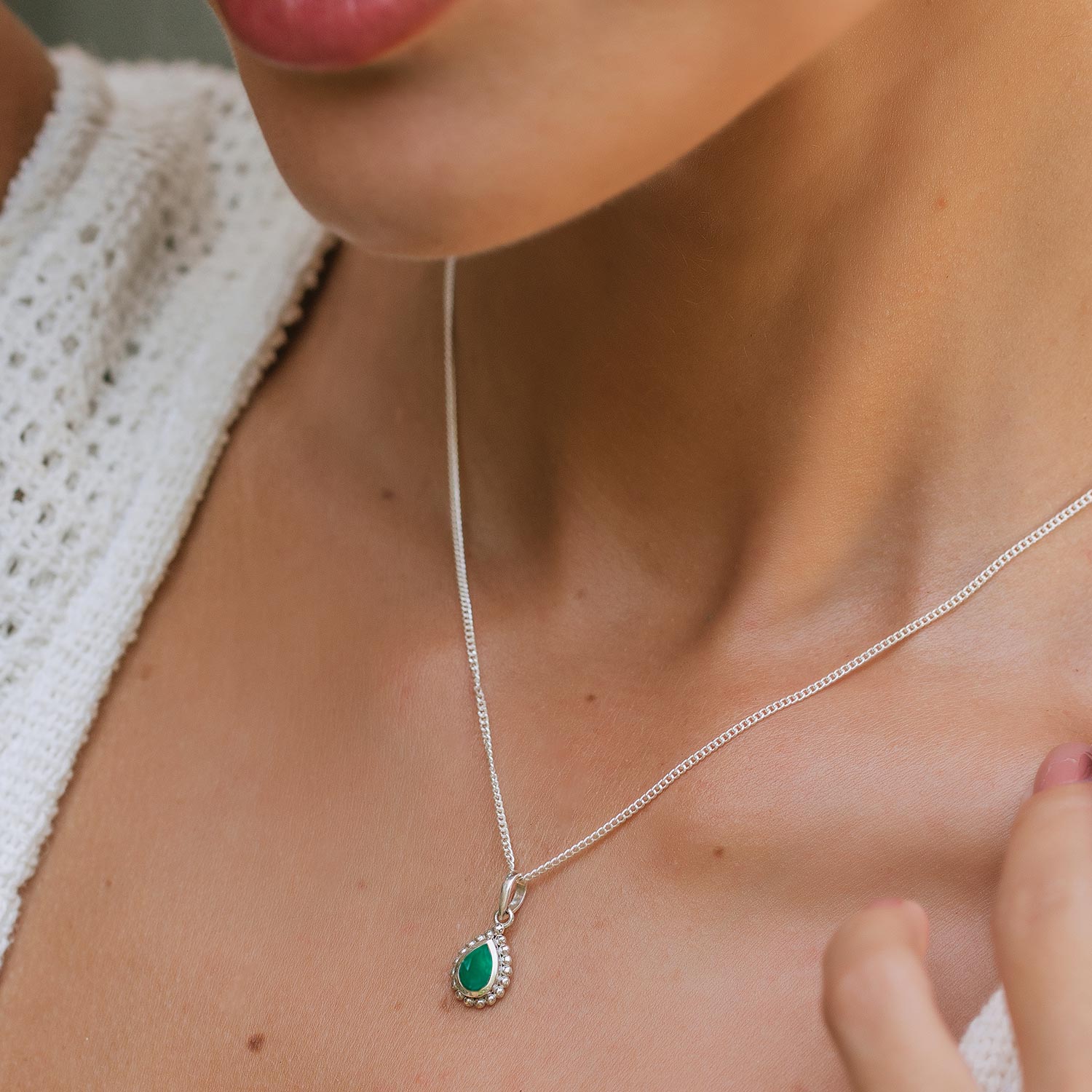 Green Onyx May Birthstone Pendant Necklace