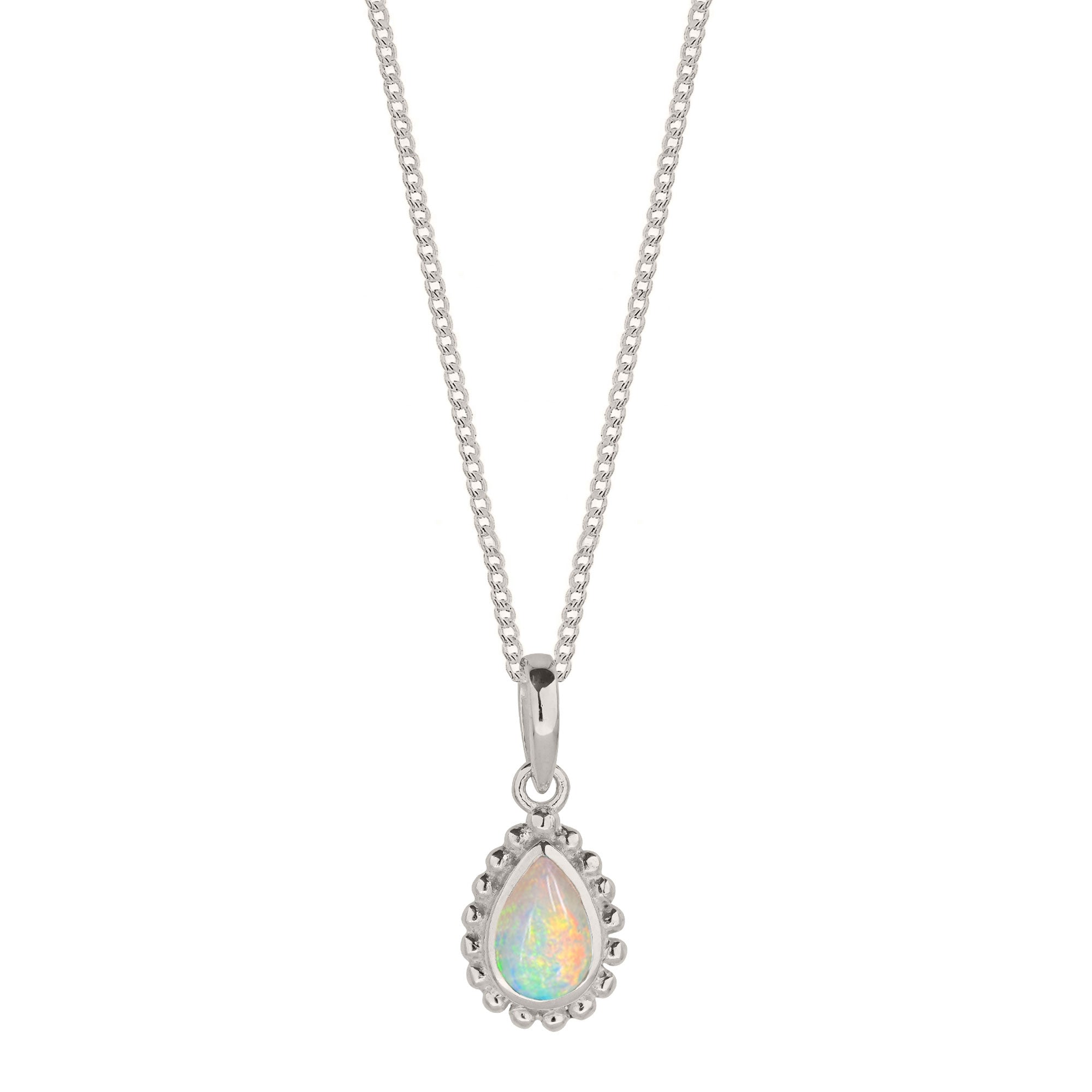 October Birthstone Opal Silver Necklace