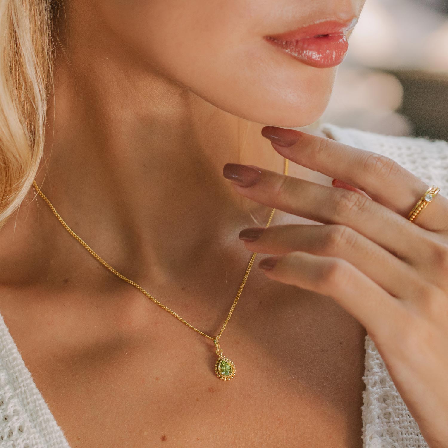 August Birthstone Peridot Gold Necklace