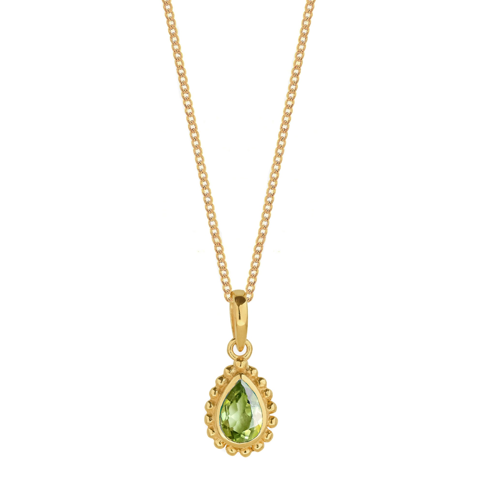 August Birthstone Peridot Pear Shaped Gold Necklace