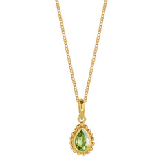 August Birthstone Peridot Pear Shaped Gold Necklace