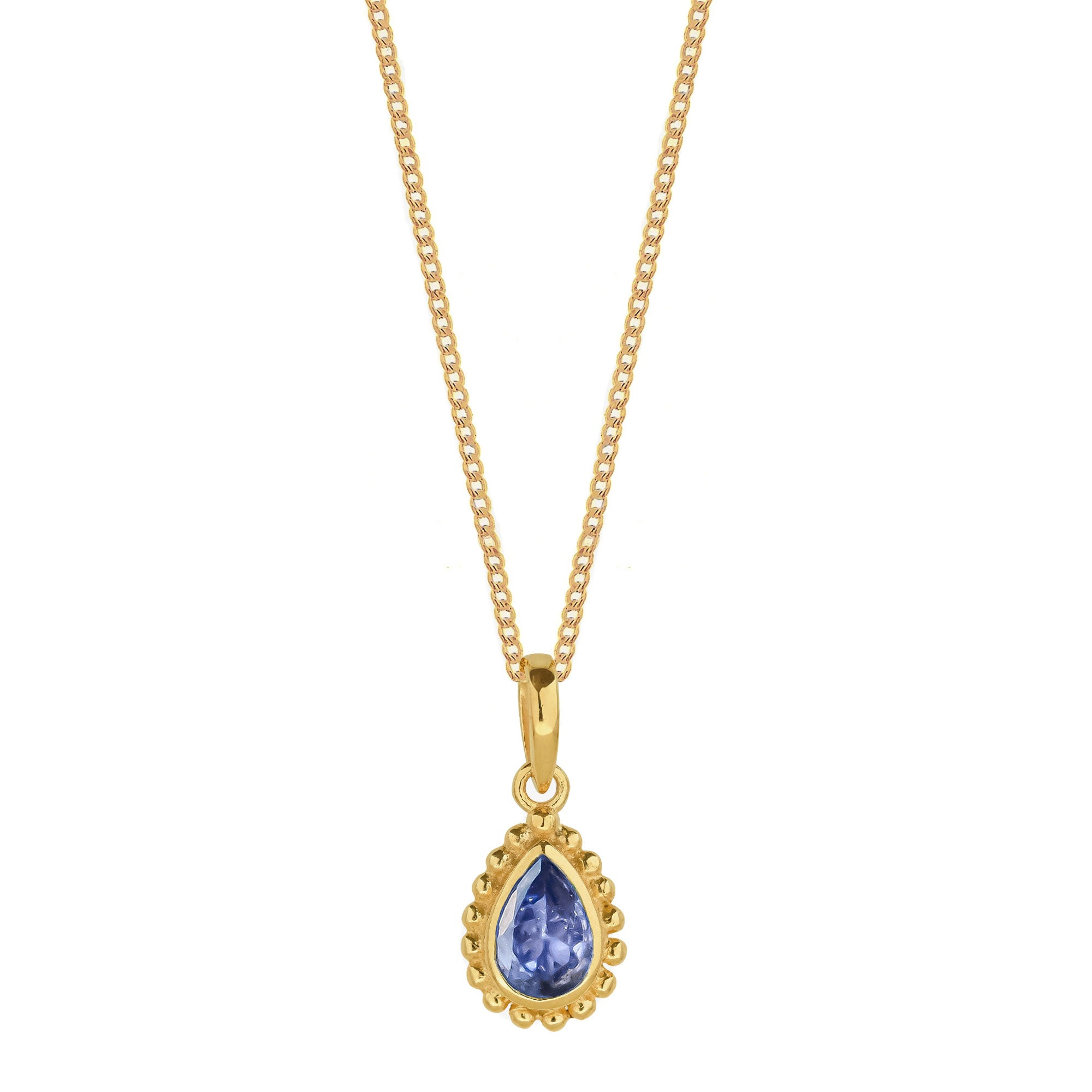 December Birthstone Tanzanite Gold Necklace, Pear Shaped Gemstone, Handmade