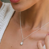 April Birthstone Silver Pear Shaped Pendant Necklace