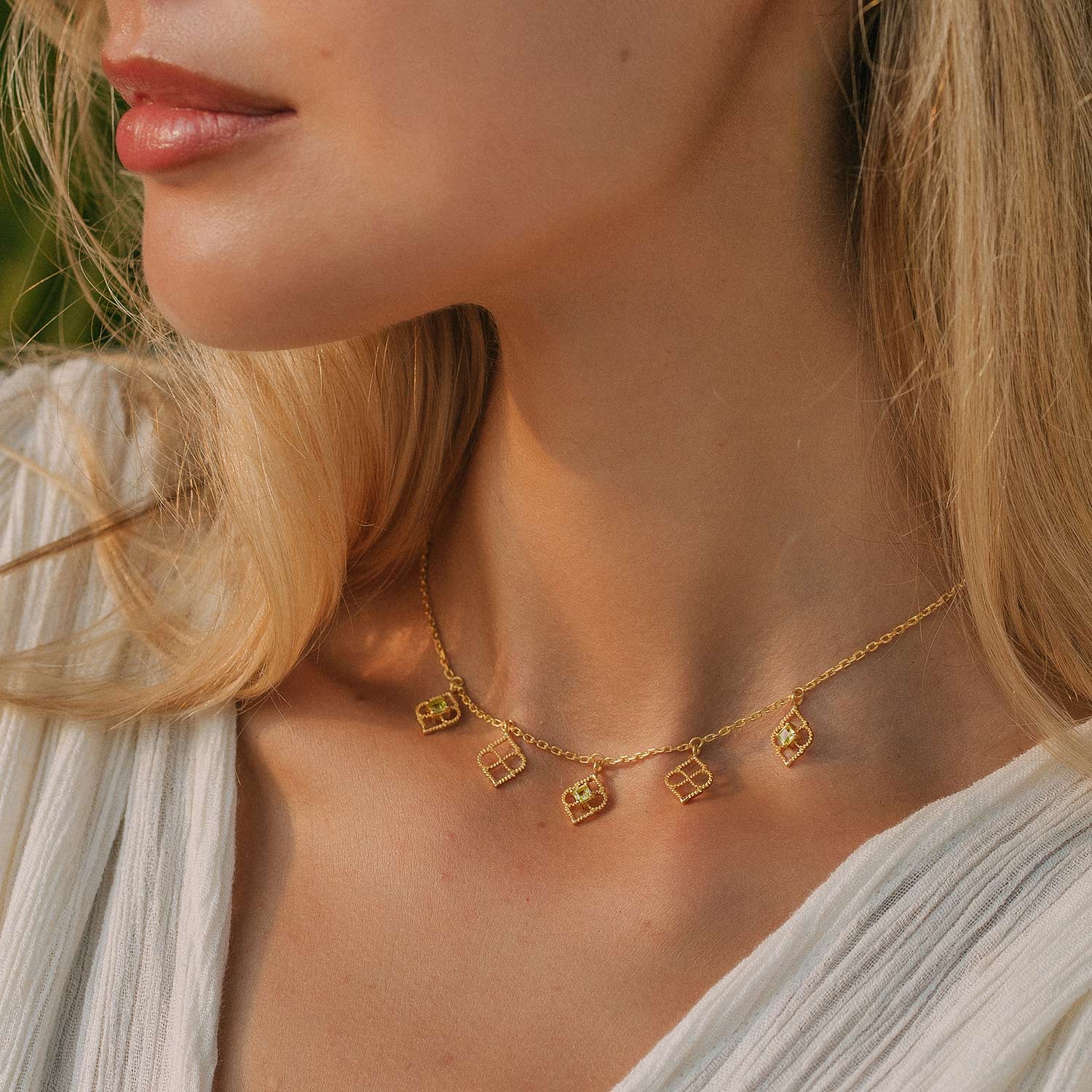 Peridot and Gold Choker, Gold Choker Necklace, Peridot Necklace