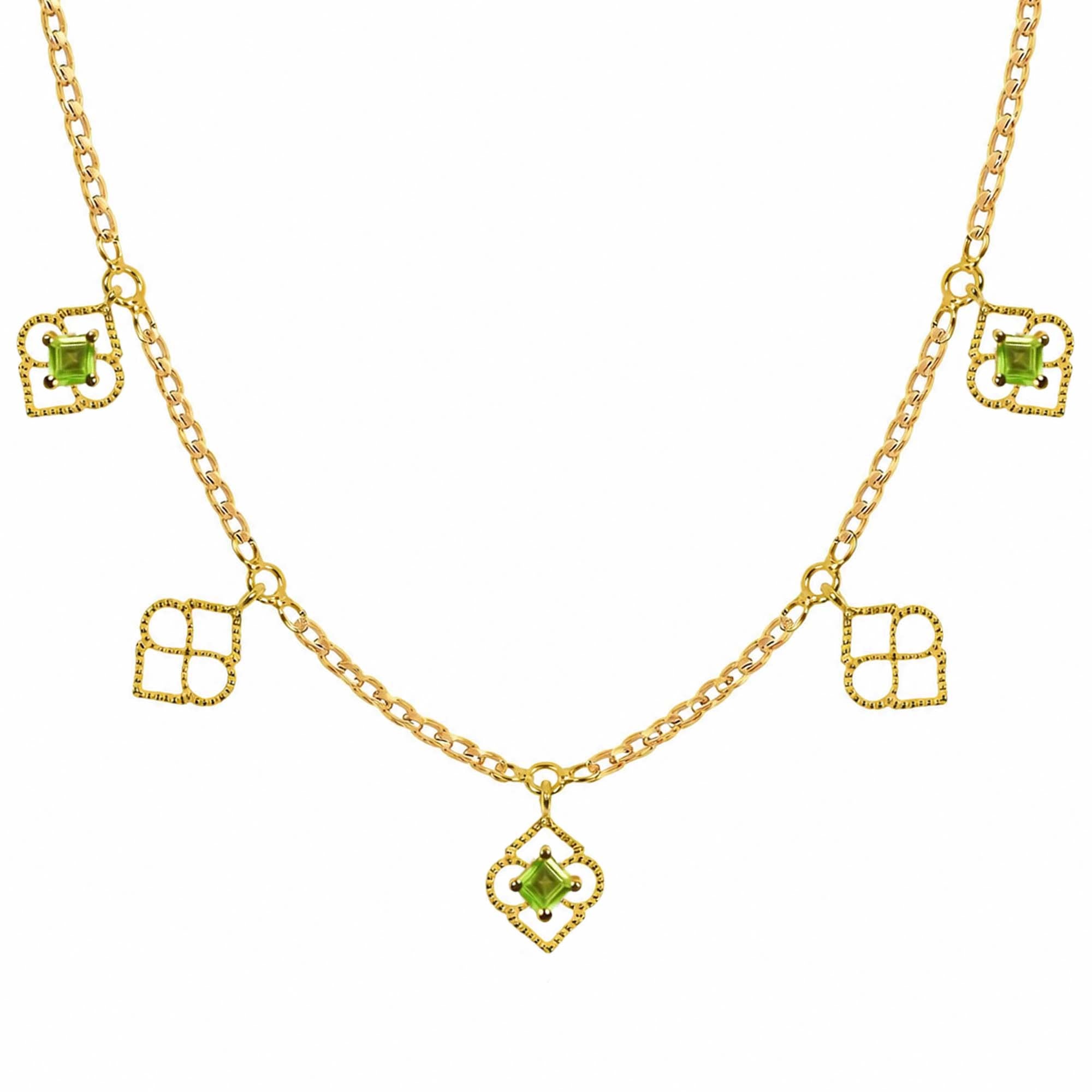 Gold Charm Necklace with Peridot, Peridot Gold Charm Necklace, Peridot Necklace, August Birthstone Jewellery, Gold Charm Necklace