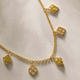 Gold and Peridot Charm Necklace, Gold Charm Choker, Peridot Necklace, August Birthstone Choker