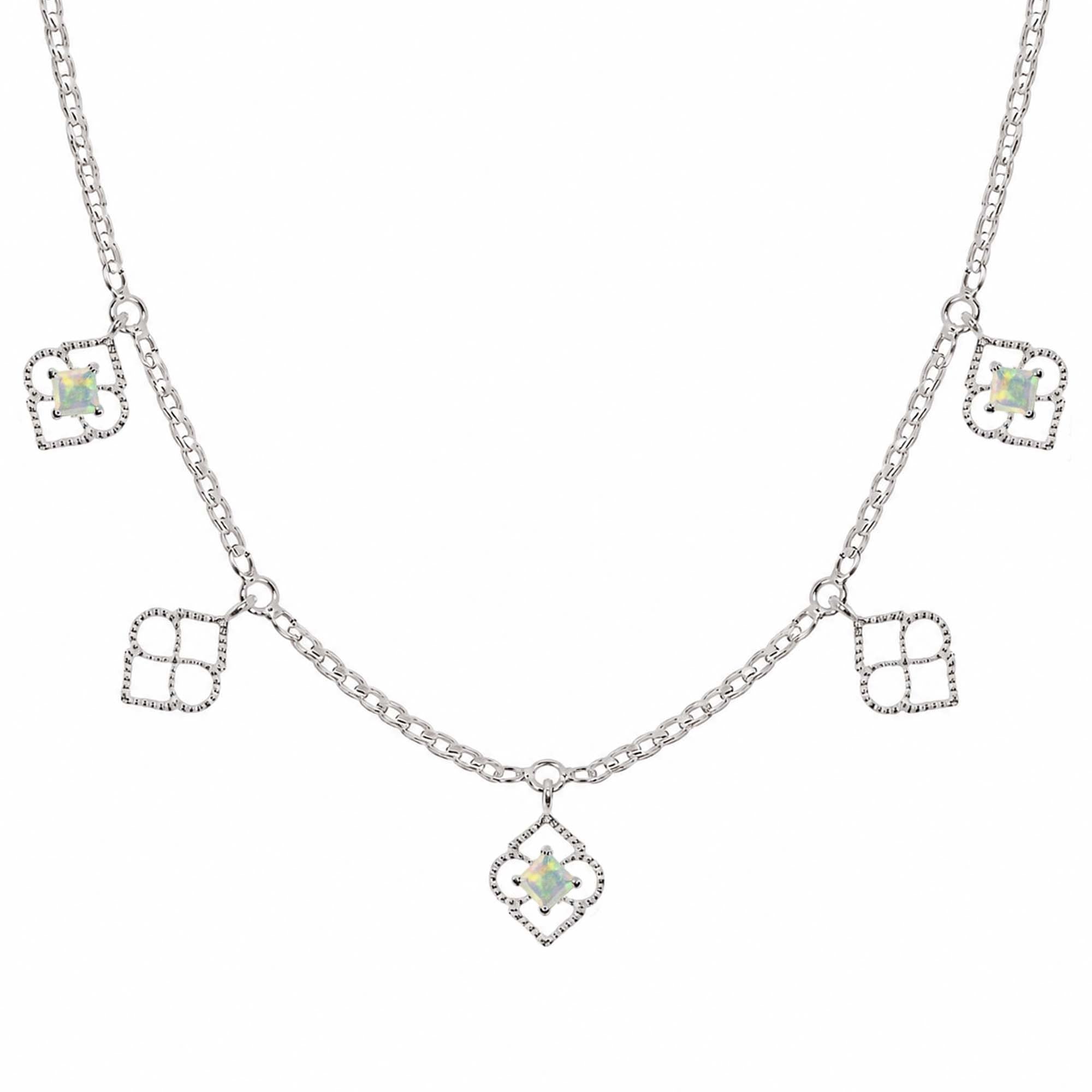 Silver and Opal Charm Necklace, Silver Charm Necklace, October Birthstone Necklace