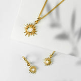 Gold Eclipse Necklace and Earrings Set, Opal Gold Sun Necklace and Earrings, Opal Necklace and Earrings Set, October Birthstone Jewellery Set, Gold Lunar Necklace and Earrings