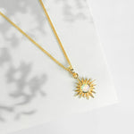 Gold Lunar Eclipse Necklace, Gold Eclipse Pendant, Gold Sun Pendant, Gold Sun Necklace, Moonstone Gold Necklace, June Birthstone Gold Necklace