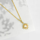 Gold Lunar Eclipse Necklace, Gold Eclipse Pendant, Gold Sun Pendant, Gold Sun Necklace, Moonstone Gold Necklace, June Birthstone Gold Necklace