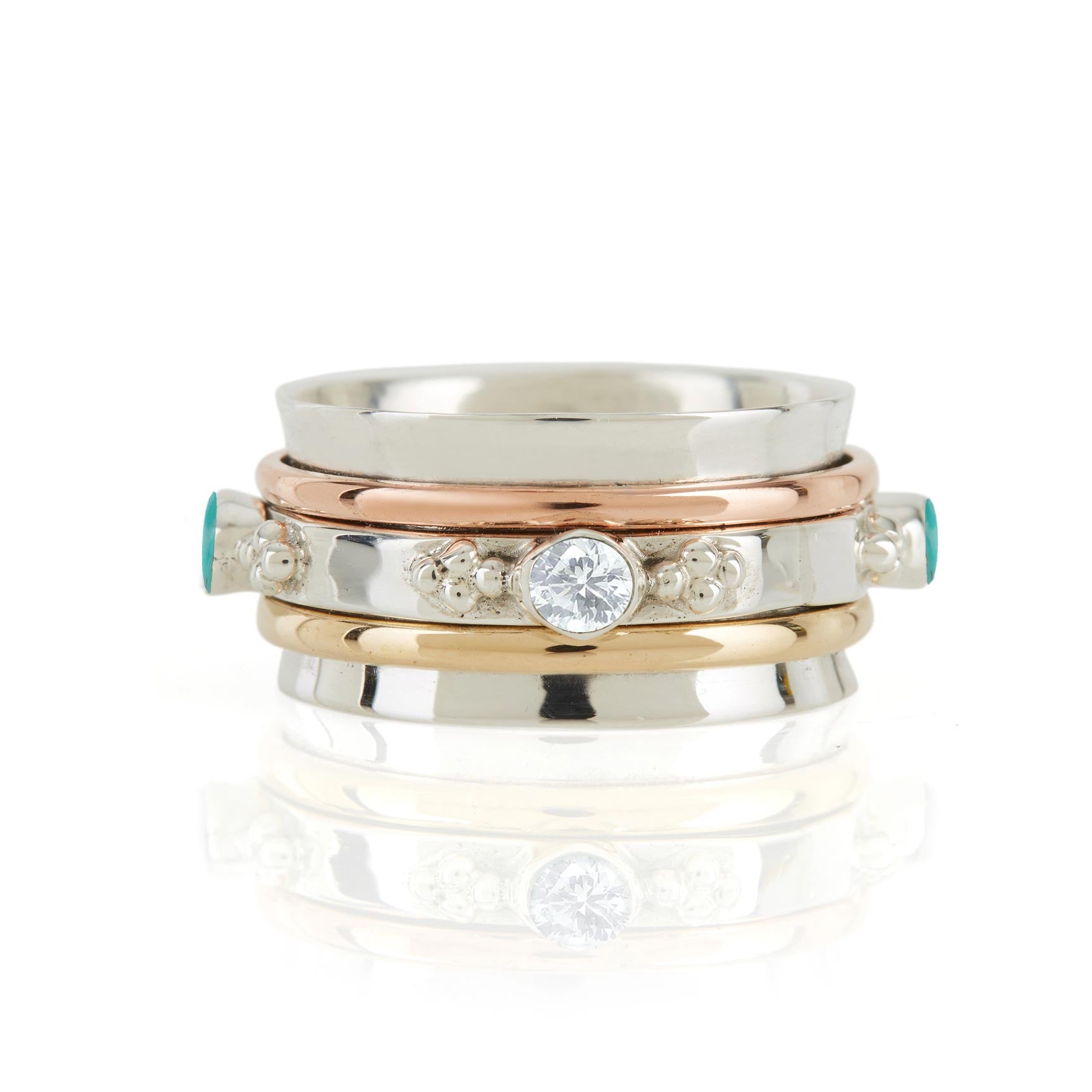 Cubic Zirconia and Turquoise Spin Ring