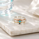 Turquoise Spinning Ring, Cubic Zirconia Spinning Ring, Mixed Metal Spinning Ring, December Birthstone, April Birthstone, Spin Ring