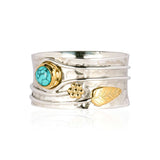 Silver Ring with Turquoise Stone and Flower Accent, Secret Garden Silver and Turquoise Ring, Turquoise Silver Ring, Mixed Metal Turquoise Ring, December Birthstone Ring