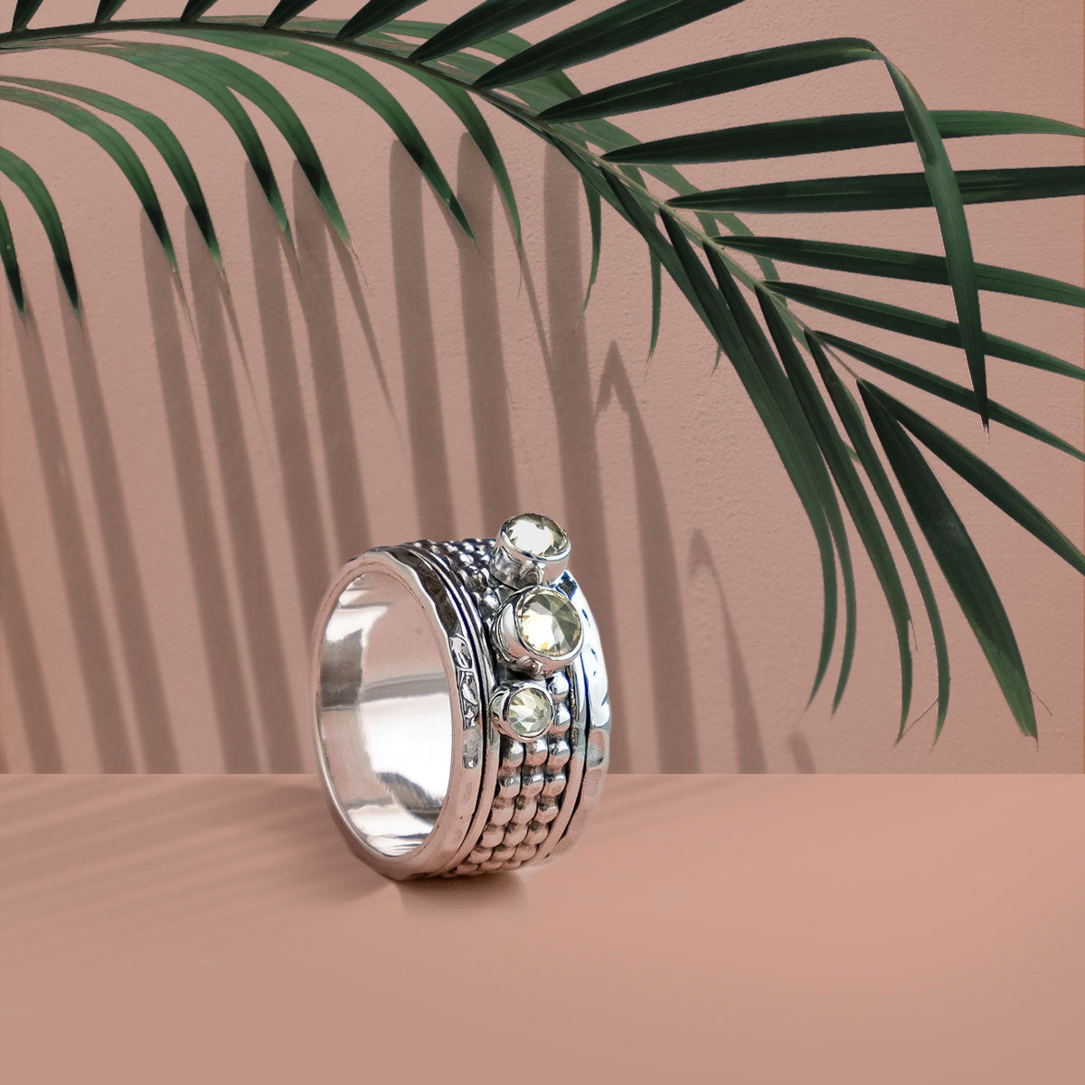 Cubic Zirconia April Birthstone Spinning Ring, Sterling Silver Spin Ring, Fidget Ring, 