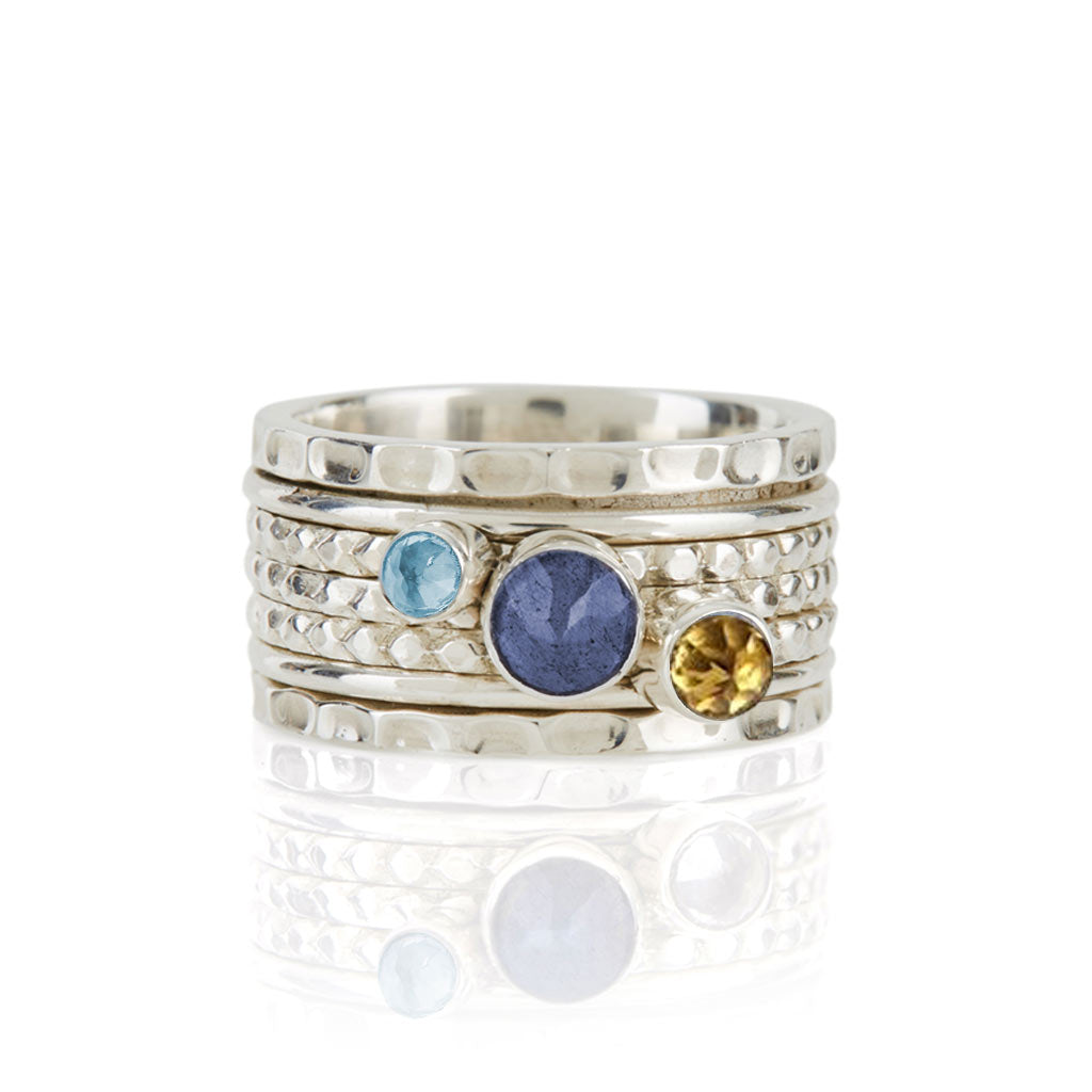 Iolite, Citrine and Blue Topaz Silver Spinning Ring