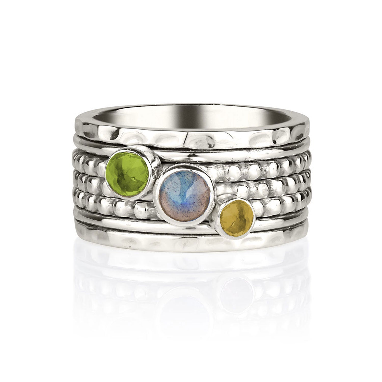 Silver ring with colorful gemstones, Peridot, Labradorite and Citrine Spinning Ring, Gemstone Spin Ring, Birthstone Ring, Handmade Silver Spinning Ring