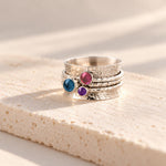 Gemstone Spinning Ring, Floral Embossed Spinning Ring, Sterling Silver Gemstone Spinner Ring, Sapphire Spin Ring, Garnet Spinner Ring, Amethyst Spinning Ring