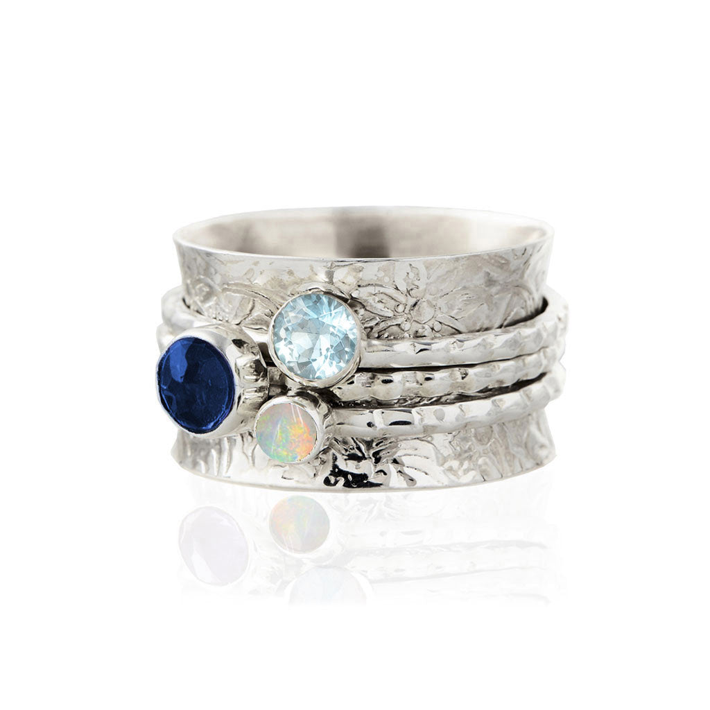 Blue Gemstones Spinning Ring, Sterling Silver Gemstone Spinning Ring, Sapphire Spinner Ring, Aquamarine Ring, Opal Ring