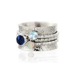 Blue Gemstones Spinning Ring, Sterling Silver Gemstone Spinning Ring, Sapphire Spinner Ring, Aquamarine Ring, Opal Ring