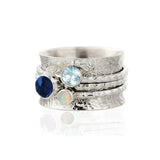 Blue Gemstones Spinning Ring, Sterling Silver Gemstone Spinning Ring, Sapphire Spinner Ring, Aquamarine Ring, Opal Ring