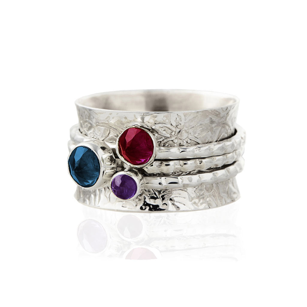 Sapphire, Rhodolite and Amethyst Silver Spinning Ring