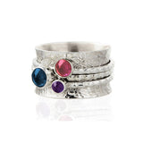 Sapphire, Rhodolite and Amethyst Silver Spinning Ring