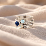 Blue Gemstone Spinning Ring, Opal Spin Ring, Rings for Anxiety, Sterling Silver Unique Spinning Ring
