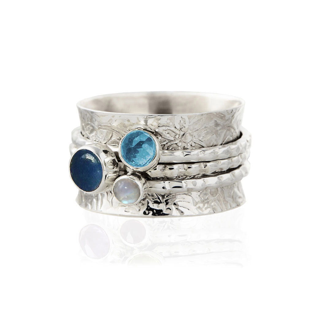 Lapis Lazuli, Swiss Blue Topaz and Moonstone Spinning ring, Gemstone Spin Ring, Blue Gemstone Spinner Ring, Silver and Blue Gemstones Spinning Ring