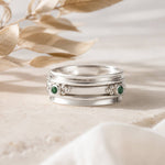 Handmade silver and emerald spinning ring, May birthstone spinning ring, Emerald Ring, Emerald Spinn Ring, Birthstone spinning ring