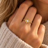 Gold Moonstone Stacking Ring, Gold Star Ring with Moonstone, Moonstone Gold Star Ring, North Star Gold Stacking Ring
