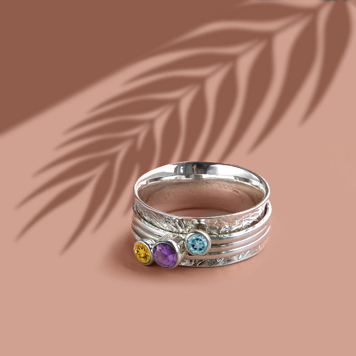 Birthstone Spin Ring, Gemstone Spinning Ring, Sterling Silver Spinner Ring, February Birthstone, November birthstones