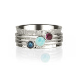 Sapphire, Larimar and Rhodolite gemstone spinning ring, Silver Spinning Ring, Gemstone Spinning Ring
