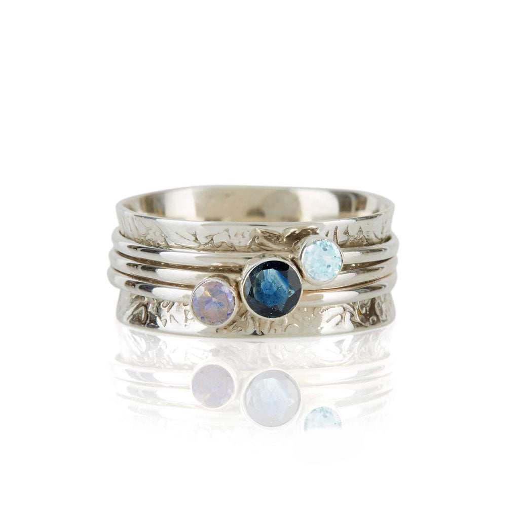 Sapphire, Moonstone and Blue Topaz Silver Spinning Ring