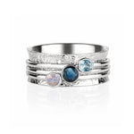 Sapphire, Moonstone and Blue Topaz Silver Spinning Ring
