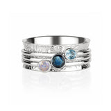 Sapphire, Moonstone and Blue Topaz Silver Spinning Ring