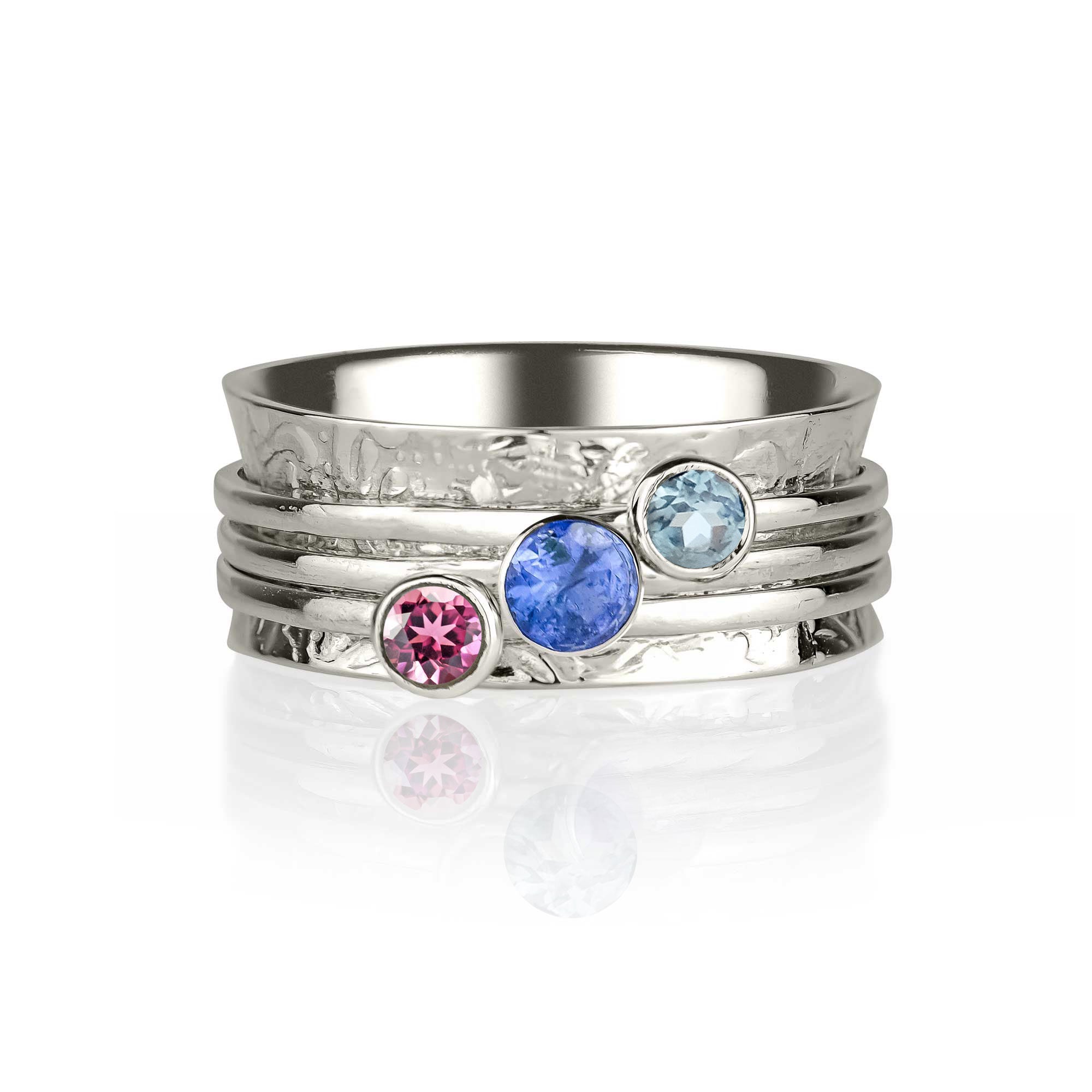 Personalised Gemstone Silver Spinning Ring