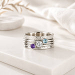 Silver floral embossed spinning ring, Gemstone spinning ring, Birthstone Spin Ring, Silver gemstone spinner ring