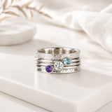Silver floral embossed spinning ring, Gemstone spinning ring, Birthstone Spin Ring, Silver gemstone spinner ring