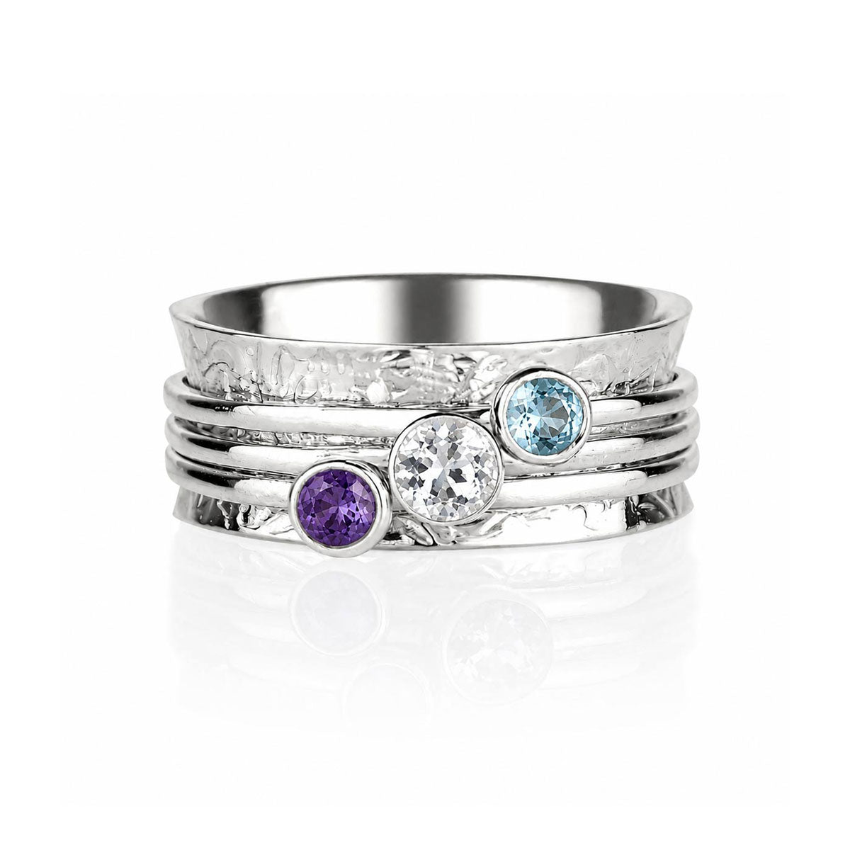 Floral detail spinning ring, Floral band spinning ring, Gemstone spinning ring, Birthstone spinning ring, Silver gemstone spin ring
