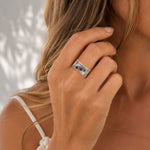 Three band gemstone spinning ring, Silver gemstone spinning ring, Gemstone spinning ring