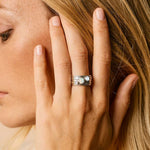 Unique one-off Ibiza Bliss silver ring featuring Opal, Pearl, and Moonstone